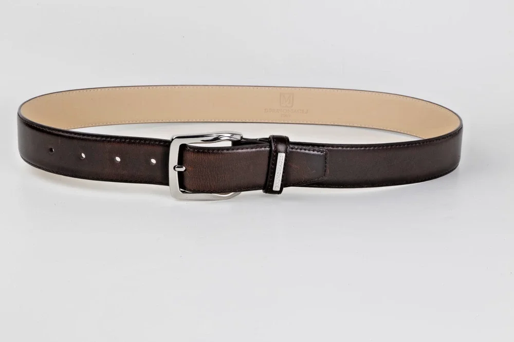 Bruno Magli Dark Brown Genuine Leather Belt Silver Single Prong Buckle 80 / 32